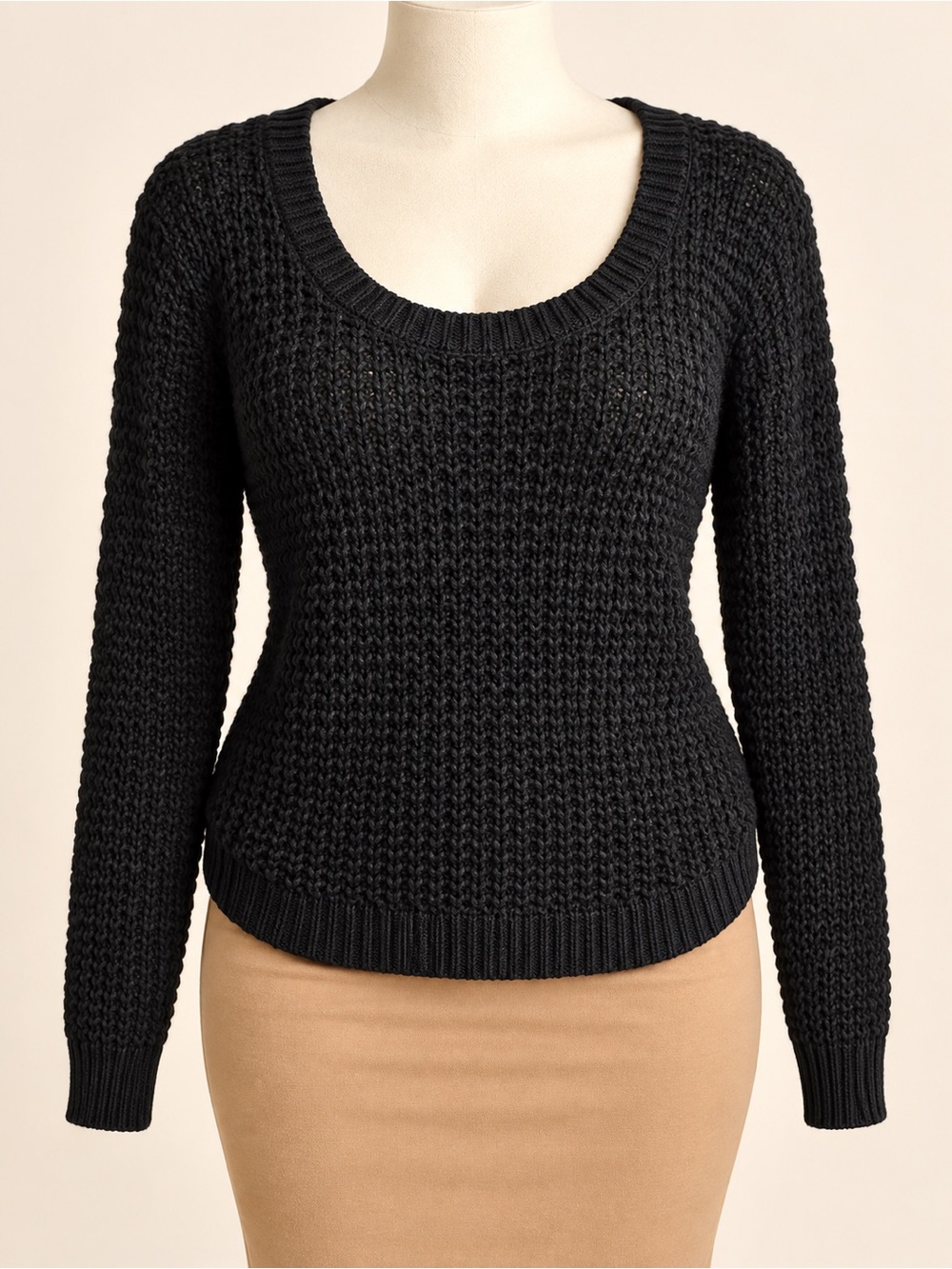 Forever 21 Black Scoop-Neck Waffle Knit Sweater